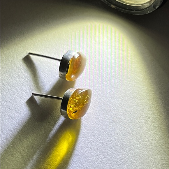 Hand Crafted Amber Teardrop Earrings - Picture 3 of 5